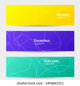 Abstract banner templates with curvy lines on bright gradient. Wavy  background.