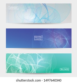 Abstract banner templates with curvy lines on bright gradient. Wavy blended simple background. Minimal modern design for marketing technology