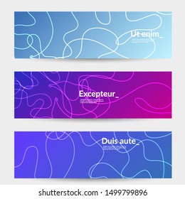 Abstract banner templates with curvy lines on bright gradient. Wavy  background.