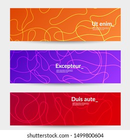 Abstract banner templates with curvy lines on bright gradient. Wavy  background.