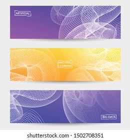 Abstract banner templates with curvy lines on bright gradient. Wavy blended simple background. Minimal modern design for marketing technology