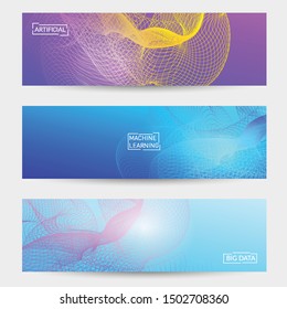Abstract banner templates with curvy lines on bright gradient. Wavy blended simple background. Minimal modern design for marketing technology