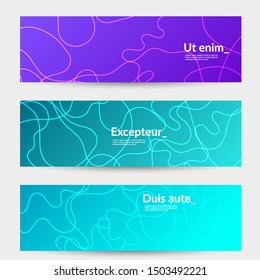 Abstract banner templates with curvy lines on bright gradient. Wavy  background.