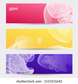 Abstract banner templates with curvy lines on bright gradient. Wavy blended simple background. Minimal modern design for marketing technology