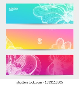 Abstract banner templates with curvy lines on bright gradient. Wavy blended simple background. Minimal modern design for marketing technology