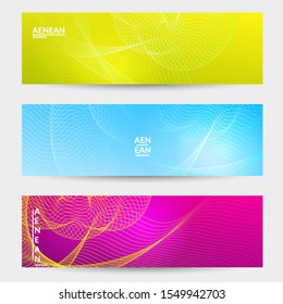 Abstract banner templates with curvy lines on bright gradient. Wavy blended simple background. Minimal modern design for marketing technology