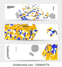 Abstract banner templates with hexagon filled with bright colored stripes on white. Dynamic modern design with geometric shapes. Simple colorful futuristic elements.