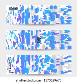 Abstract banner templates with small bright paper pieces on white background. Dynamic modern design with glitch gradient lines. Simple colorful futuristic elements.