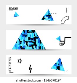 Abstract banner templates with triangle filled with bright colored stripes on white. Dynamic modern design with geometric shapes. Simple colorful futuristic elements.