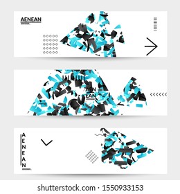 Abstract banner templates with triangle filled with bright colored stripes on white. Dynamic modern design with geometric shapes. Simple colorful futuristic elements.
