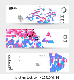 Abstract banner templates with triangle filled with bright colored stripes on white. Dynamic modern design with geometric shapes. Simple colorful futuristic elements.