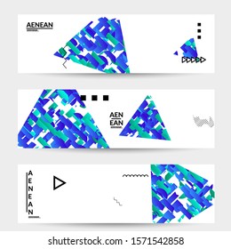 Abstract banner templates with triangle filled with bright colored stripes on white. Dynamic modern design with geometric shapes. Simple colorful futuristic elements.