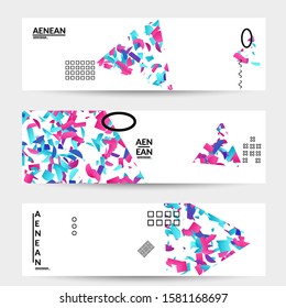 Abstract banner templates with triangle filled with bright colored stripes on white. Dynamic modern design with geometric shapes. Simple colorful futuristic elements.