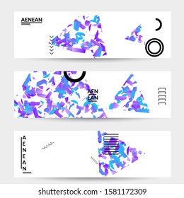 Abstract banner templates with triangle filled with bright colored stripes on white. Dynamic modern design with geometric shapes. Simple colorful futuristic elements.