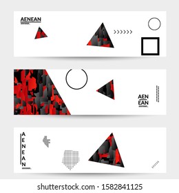 Abstract banner templates with triangle filled with bright colored stripes on white. Dynamic modern design with geometric shapes. Simple colorful futuristic elements.