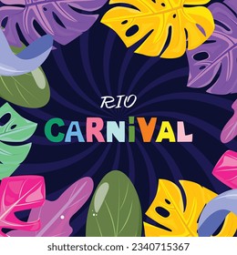 Abstract banner with tropical leaves for Brazilian carnival. 
