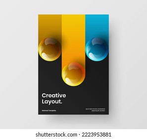 Abstract banner vector design layout. Creative 3D spheres magazine cover concept.