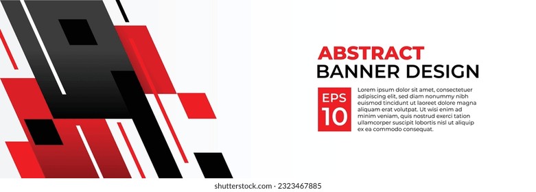 Abstracto vector de banner, fondo moderno horizontal con color geométrico rojo y negro para tecnología y tema deportivo