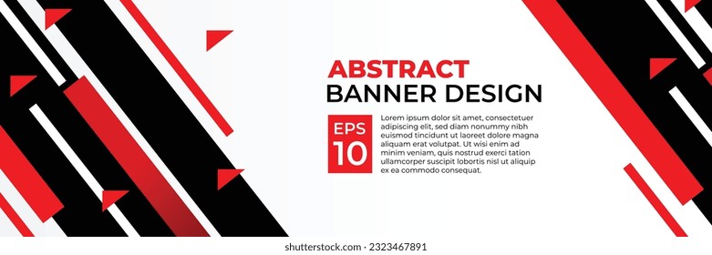 Abstract banner vector, modern background horizontal with geometric red white and black color for technology and sports theme