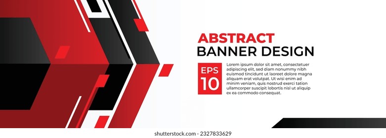 Abstracto vector de banner, fondo moderno horizontal con color geométrico rojo y negro para tecnología y tema deportivo