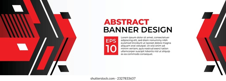 Abstracto vector de banner, fondo moderno horizontal con color geométrico rojo y negro para tecnología y tema deportivo