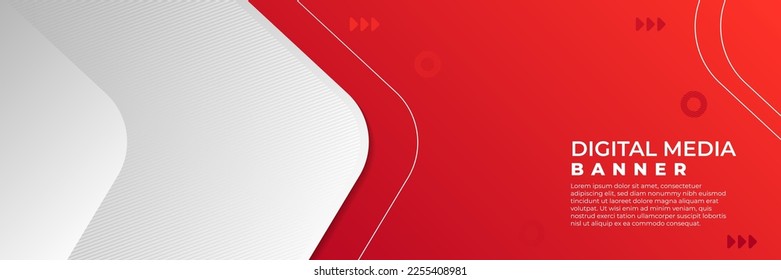 Abstract banner vector, red and white horizontal background, digital media banner with empty space