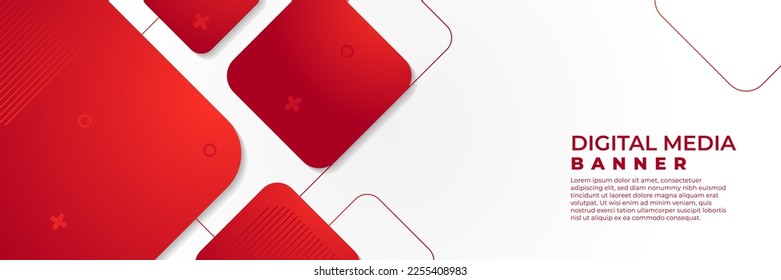 Abstract banner vector, red and white horizontal background, digital media banner with empty space