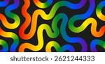 Abstract banner with vibrant rainbow wavy lines on black background. Perfect for Pride Month celebrations, LGBT themes, digital design, and vibrant creative projects. Vector illustration.