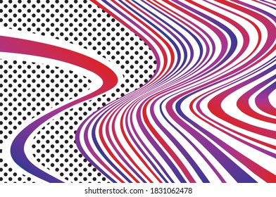 Abstract banner with wavy gradient lines and black dots. Vector illustration. Twisted dynamic background