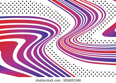 Pancarta abstracta con líneas de gradiente onduladas y puntos negros. Ilustración vectorial. Fondo dinámico torcido