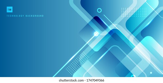 Abstract banner web background blue geometric square shapes composition with glowing light. Technology futuristic concept. Vector illustration