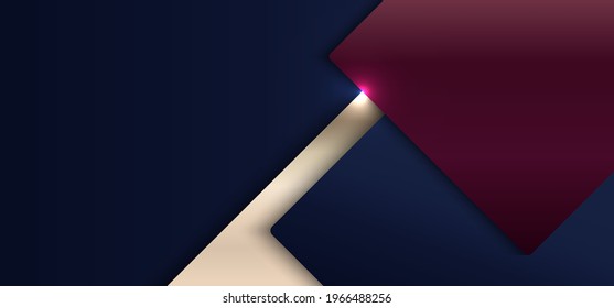 Abstract banner web template squares shape shiny red, blue color overlapping with lighting on dark blue background. Luxury style. Vector illustration 