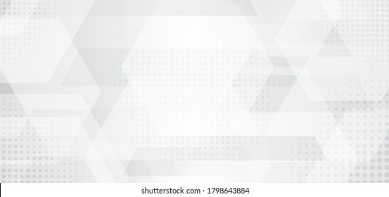 Abstract banner web white and gray geometric hexagon overlapping technology corporate design background with halftone effect. Vector illustration