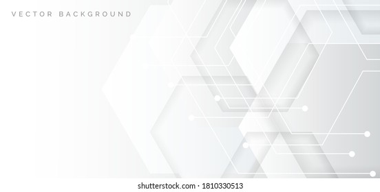 Abstract banner web white and gray geometric hexagon overlapping  technology corporate concept background with space for your text. Vector illustration