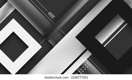 Borde de cuadrado de color blanco, gris y negro, líneas de rayas y fondo de elementos geométricos. Ilustración del vector
