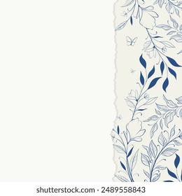 Abstract banner wedding vector with hand drawn floral elements design with ripped paper edge