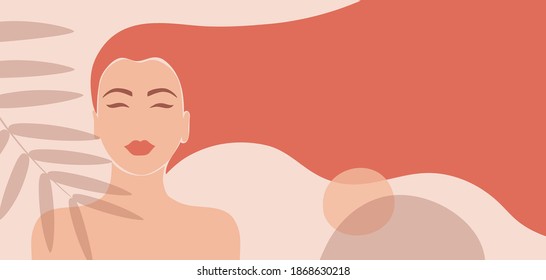 Abstract banner of a woman with a leaves.