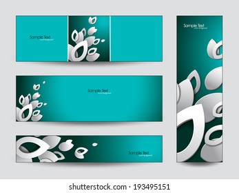 Abstract Banners with 3D Paper Leaves.