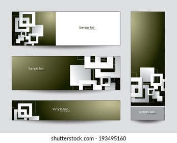 Abstract Banners with 3D Paper Squares.