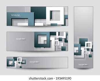 Abstract Banners with 3D Paper Squares.