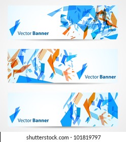 Abstract banners with blue and orange particles. Vector illustration