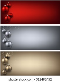 Abstract banners with color christmas balls. Vector illustration. 