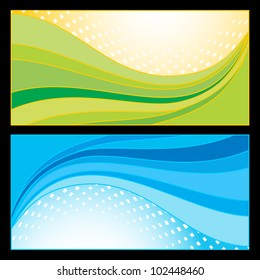 Abstract banners with colorful waves and halftone effects
