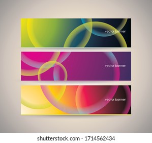 Abstract banners with fractal  background of crossing circles.