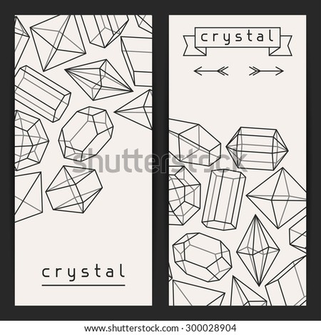Abstract banners with geometric crystals and minerals.