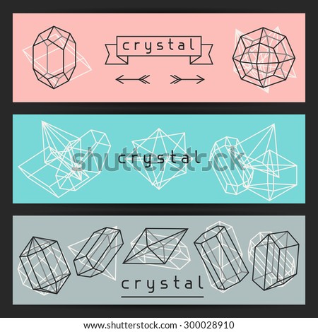 Abstract banners with geometric crystals and minerals.