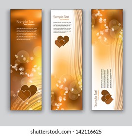 Abstract Banners With Hearts. Set of Three Vector Backgrounds..