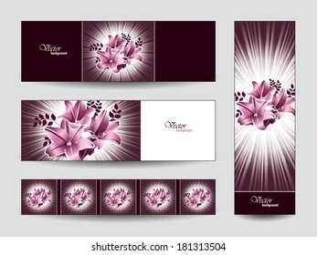 Abstract Banners with Lily Flowers. Set.