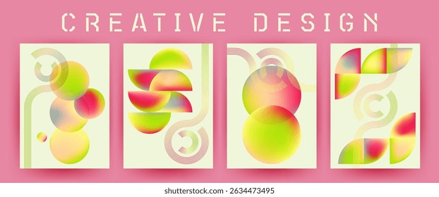 Abstract banners modern vector geometry. Concentric line motifs geometric harmony. Conceptual compositions. Stylish base for modern posters.