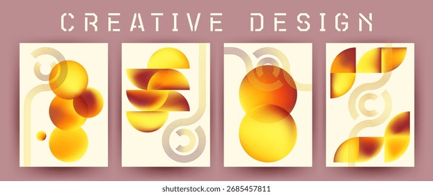 Abstract banners modern vector geometry. Concentric line motifs geometric harmony. Geometry meets clean, tech-like lines. Suitable for creative magazine layouts.
